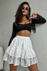 Sheer Lace Jacquard Tiered Mini Skirt