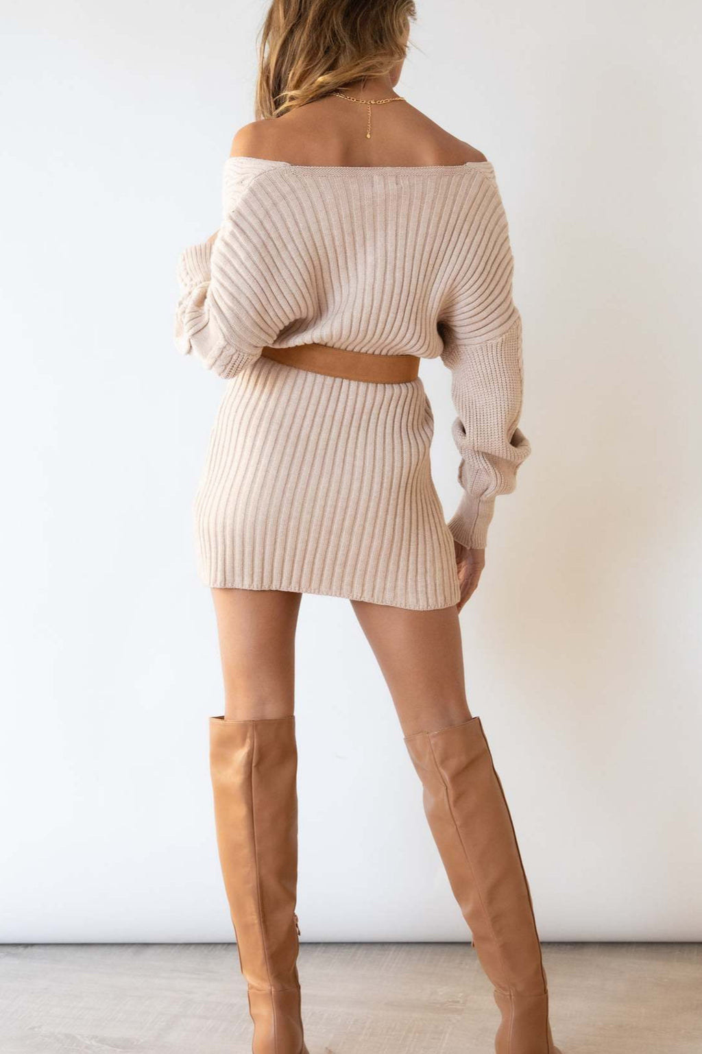 Cable Knit V Neck Bodycon Midi Dress