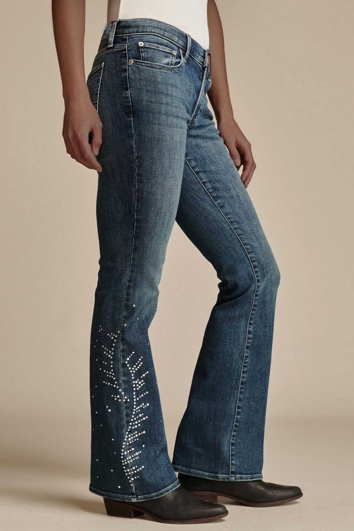 Chic Stretch Rhinestone Trim Flare Jeans Main image