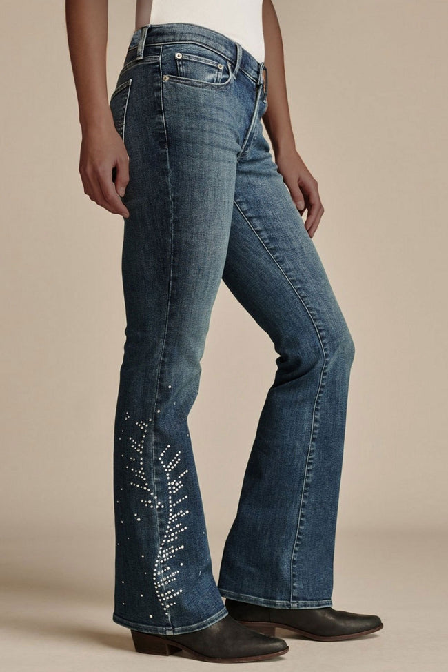 Chic Stretch Rhinestone Trim Flare Jeans Main image