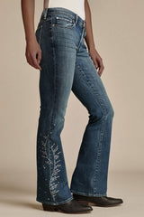 Chic Stretch Rhinestone Trim Flare Jeans