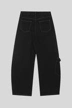 Contrast Stitch Wide Leg Cargo Pants
