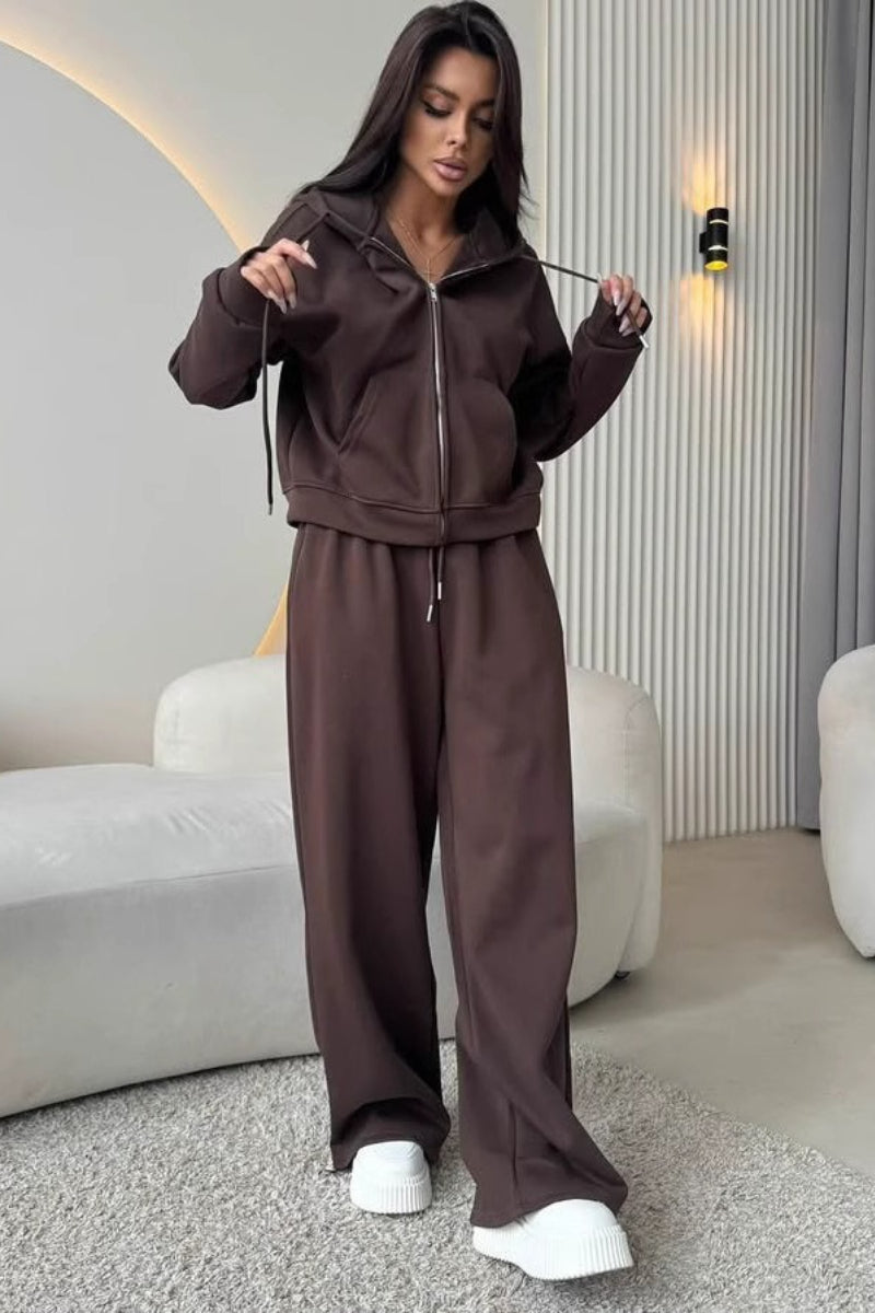 Cropped Zip Hoodie Jogger Two Piece Set
