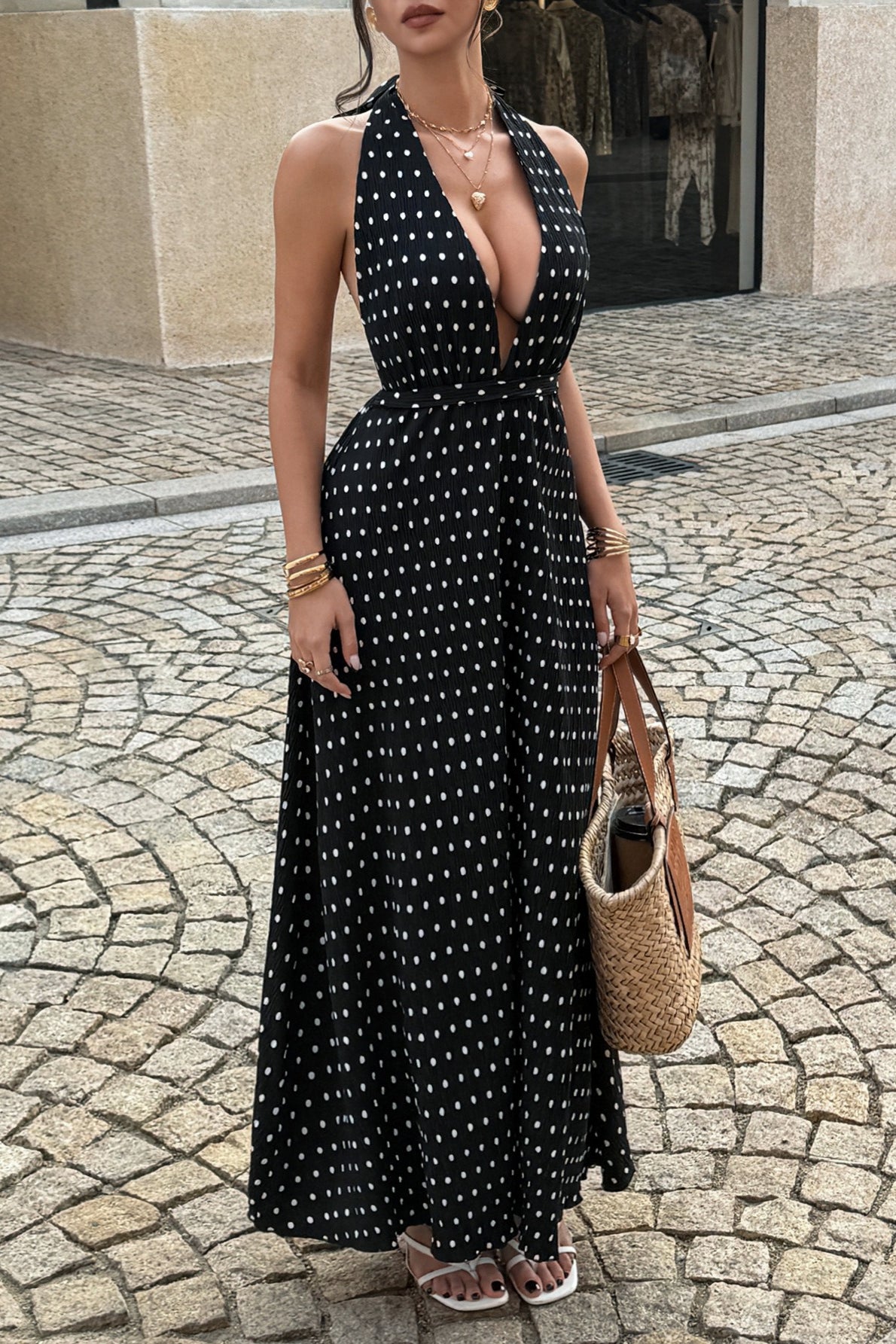 Polka Dot Halter High Neck Vacation Maxi Dress Main image
