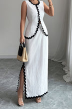 Romantic Lace Trim Vest High Waist Skirt Set