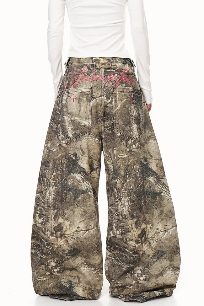 Branch Pattern Letter Embroidery Relaxed Jeans Main image