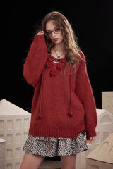 Embroidered Rose V Neck Knit Sweater