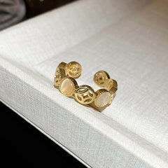 Geometric Round Coin Hollow Opal Open Ring