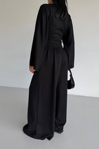 Casual Cinched Waist Flared Sleeve Top Palazzo Pants Set