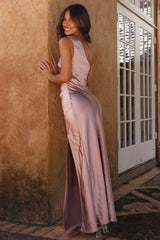Satin Asymmetrical Shoulder High Slit Slim Fit Elegant Prom Dress