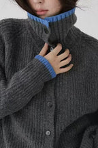 High Neck Shawl Collar Relaxed Sweater
