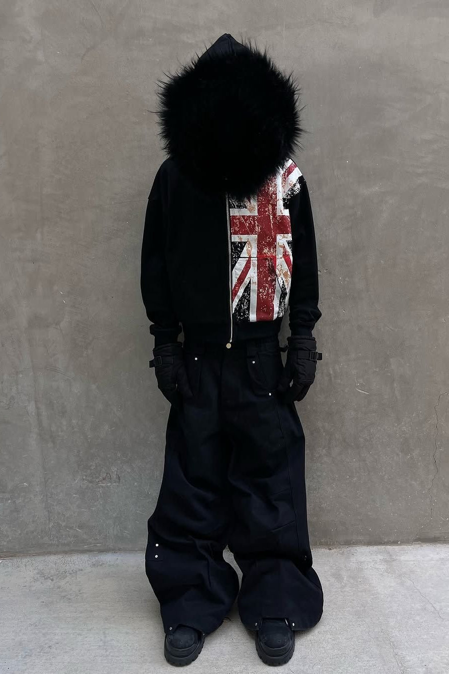 Faux Fur Union Jack Fleece Lined Hoodie Secondary image