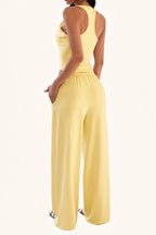 U Neck Fitted Tank Wide Leg Pants Set