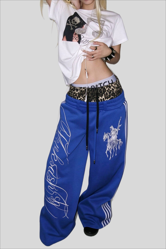 Leopard Double Waist Typography Wide Leg Sweatpants Main image