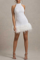 Shiny Fuzzy Sequin Bodycon Party Dress