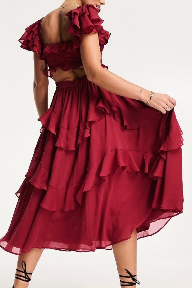 Lace Backless Tiered Ruffle Long Prom Dress Secondary image