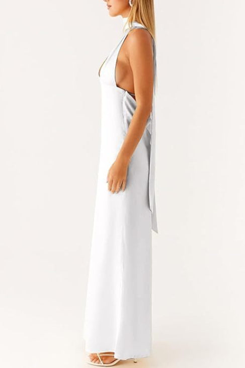 Halter Keyhole Open Back Maxi Cocktail Dress