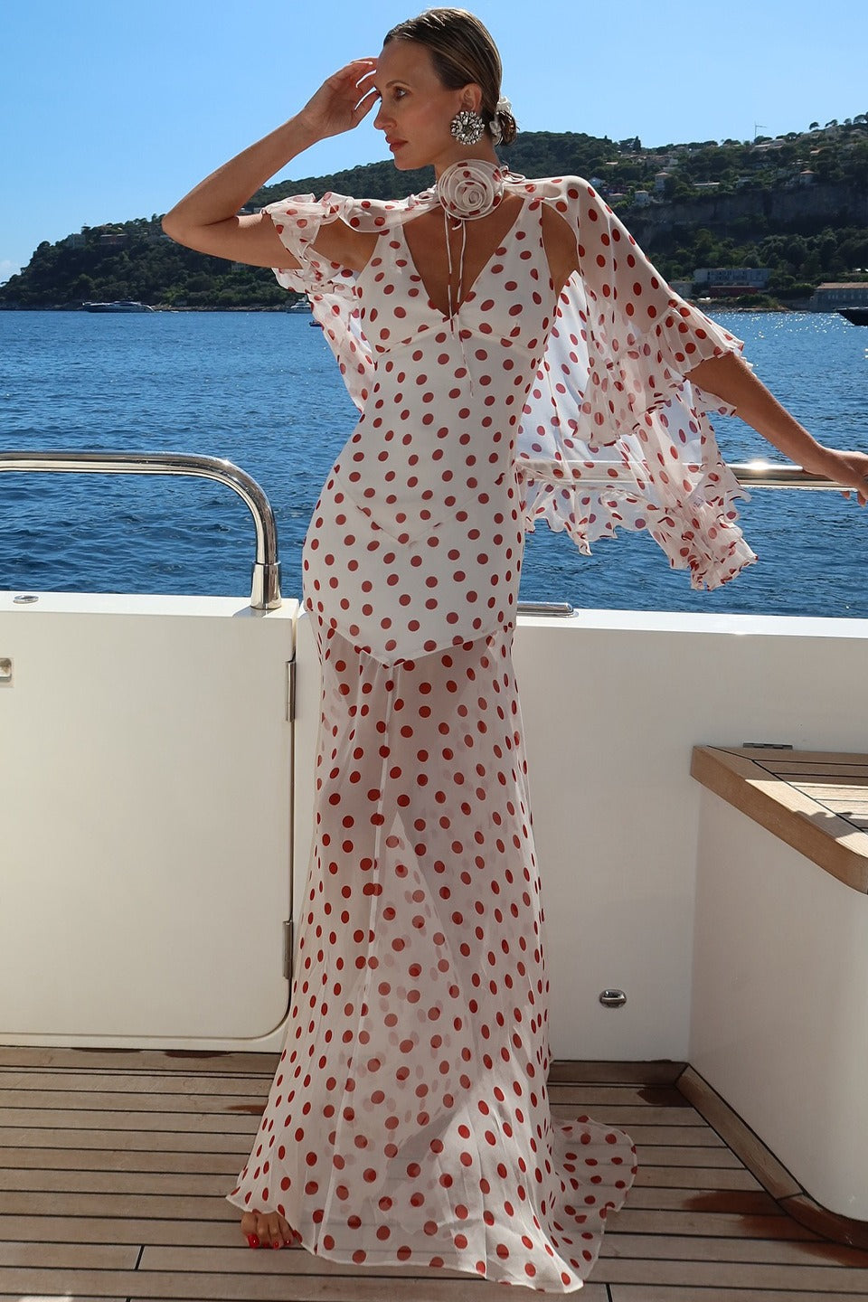 Polka Dot V-Neck Sheer Maxi Dress Main image
