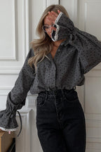 Heart Print Lace Trimmed Blouse