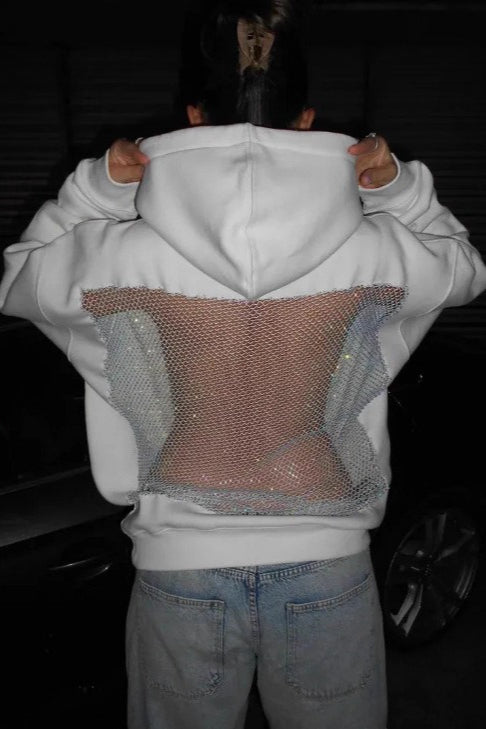 Mesh Back Cutout Pullover Hoodie