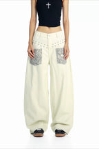 Leopard Pocket Stud Wide Leg Jeans