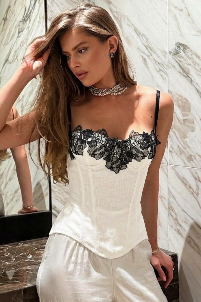 White Lace Detail Back Zipper Slim Cami Secondary image