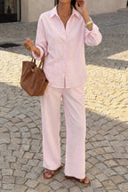 Casual Solid Long Sleeve Shirt Pants Set