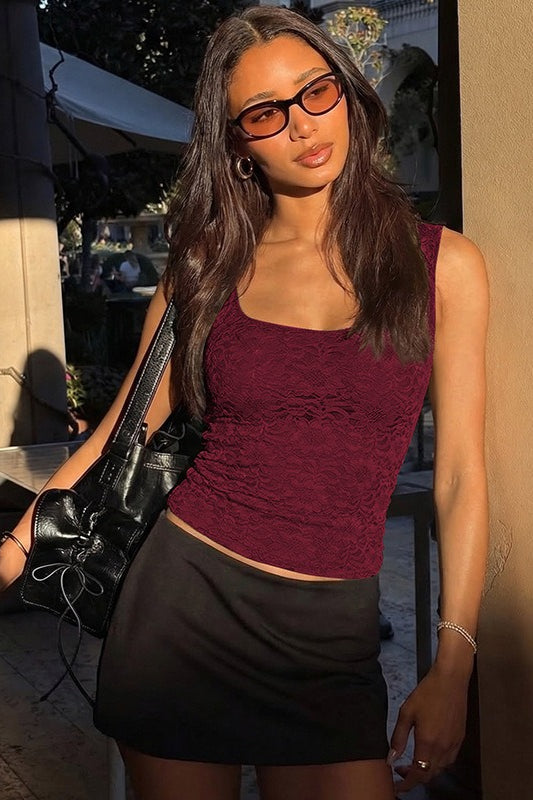 Lace Patchwork Square Neck Slim Tank Top Main image