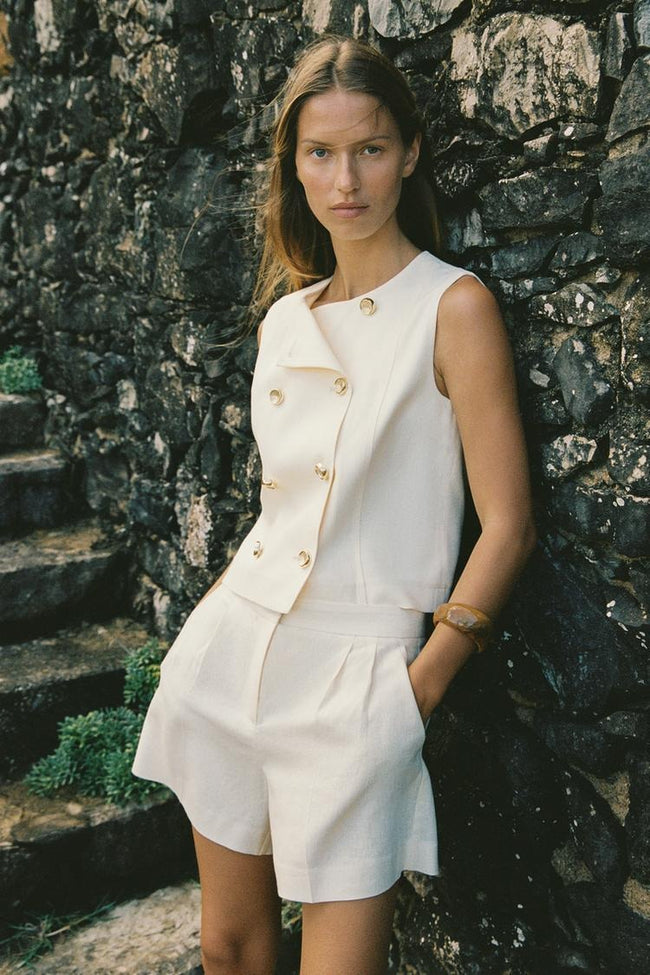 Linen Blend Pleated Casual Shorts Main image