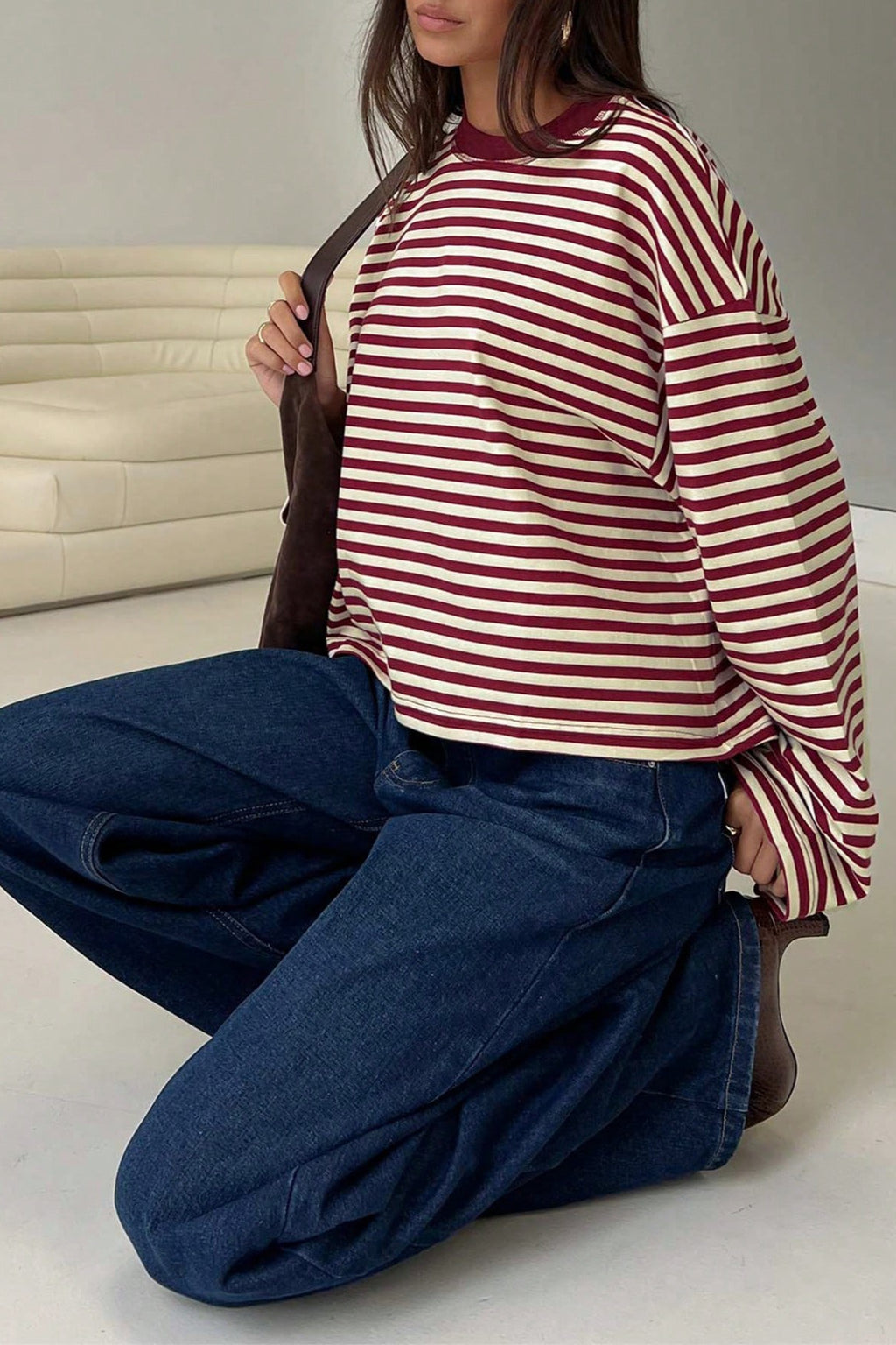 Colorblock Striped Relaxed Fit Long Sleeve Tee