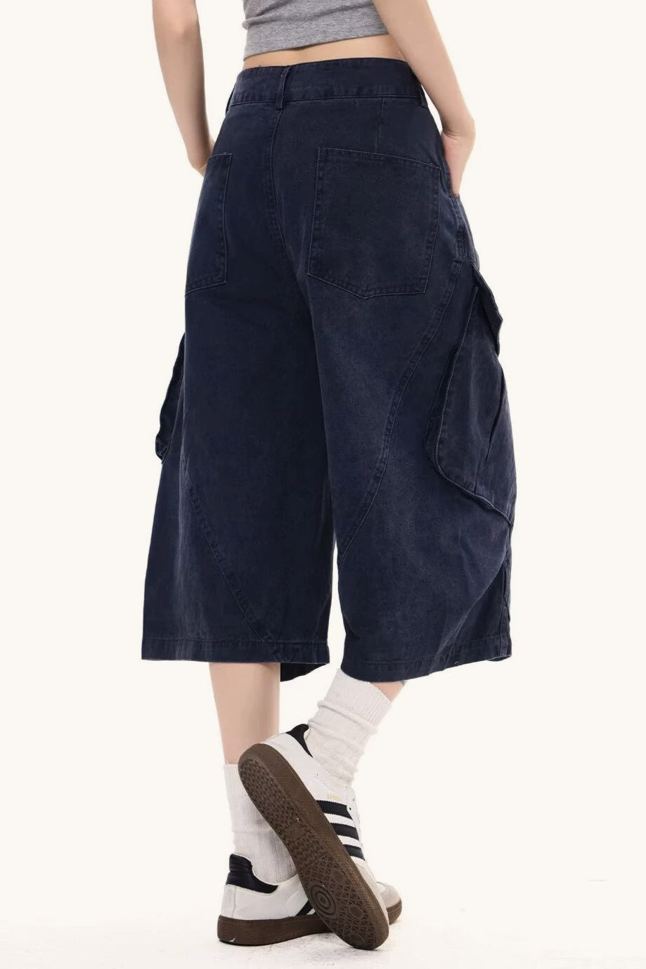 Washed Oversized Pockets Wide Leg Cargo Pants