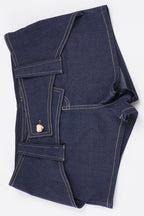Contrast Stitch Low Rise Foldover Waist Fitted Shorts