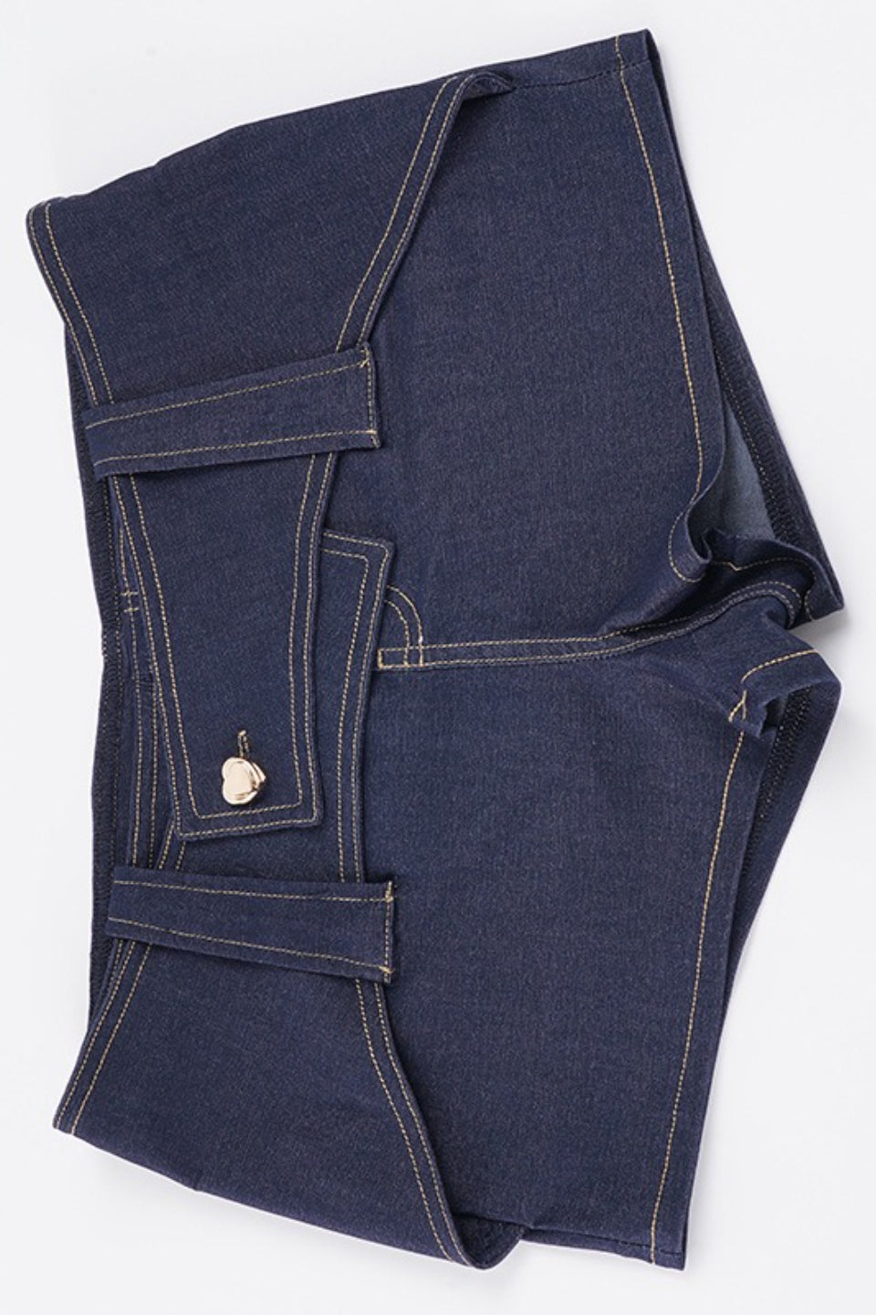 Contrast Stitch Low Rise Foldover Waist Fitted Shorts