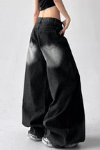Asymmetric Panel Patchwork Wide Leg High Waist Jeans
