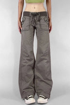 Multi Pocket Low Waist Bootcut Jeans Grey / S