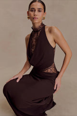 Halter Lace Cowl Bodycon Dress