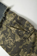 Camo Panel Distressed Wide Leg Jeans