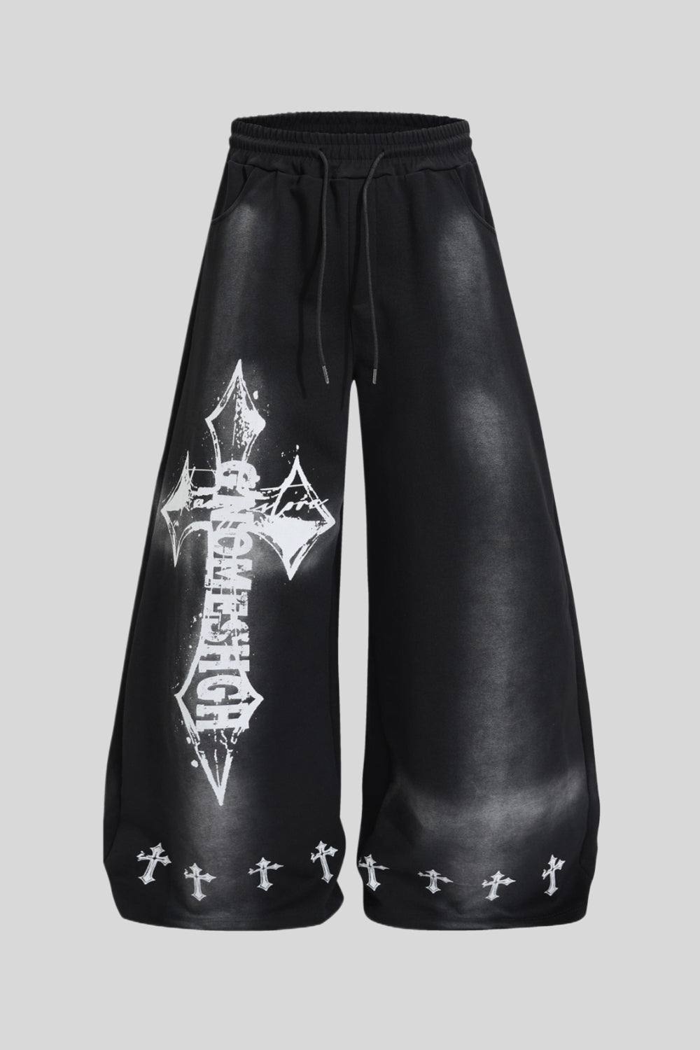Washed Gothic Cross Wide Leg Sweatpants