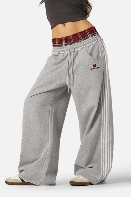 Stripe Embroidered Double Waist Sweatpants