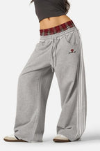 Stripe Embroidered Double Waist Sweatpants