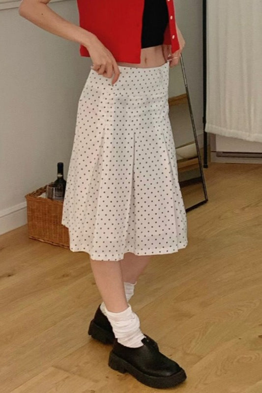 Ruched Polka Dot A-Line Midi Skirt Secondary image