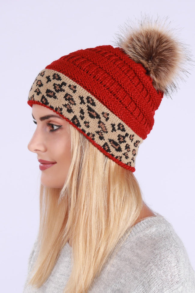 Leopard Print Slouchy Knit Beanie Hat Main image