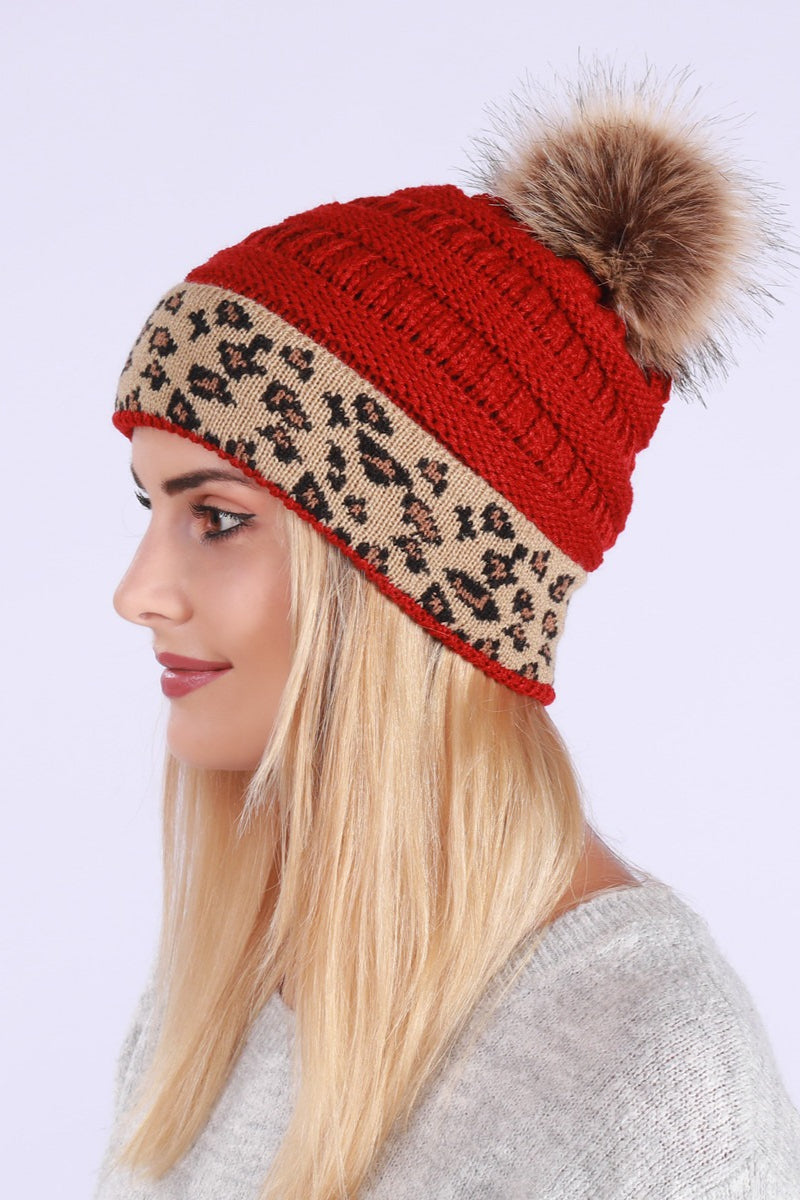 Leopard Print Slouchy Knit Beanie Hat Main image