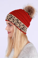 Leopard Print Slouchy Knit Beanie Hat