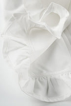 Lace Paneled Ruched Puff Sleeve Tie Blouse