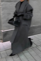 Long Line Scarf Neck Wool Style Overcoat