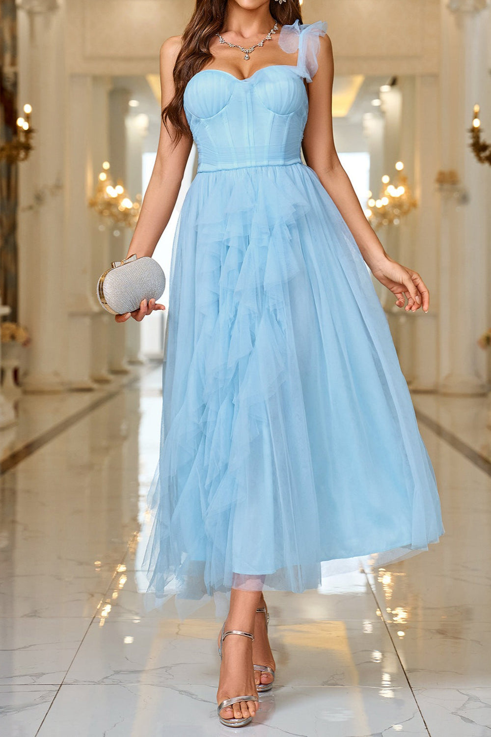 Layered Sheer Panel Sleeveless Cocktail Dress