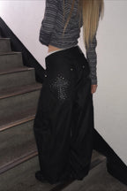 Black Leopard Cross Graphic Loose Curved Leg Jeans