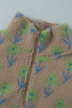 Floral Sherpa High Neck Half Zip Sweatshirt