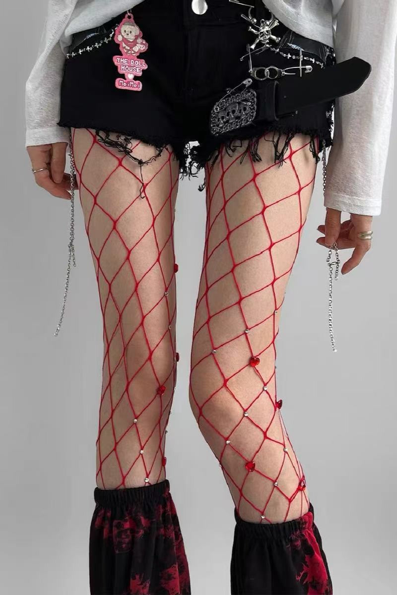 Heart Rhinestone Sparkle Mesh Tights Main image